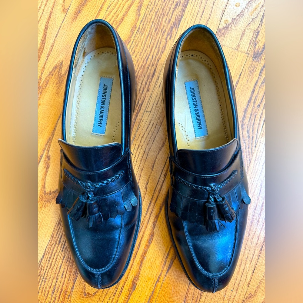 Johnston & Murphy Aristocraft Mens Size 12 D Black Leather Tassel Loafers EUC